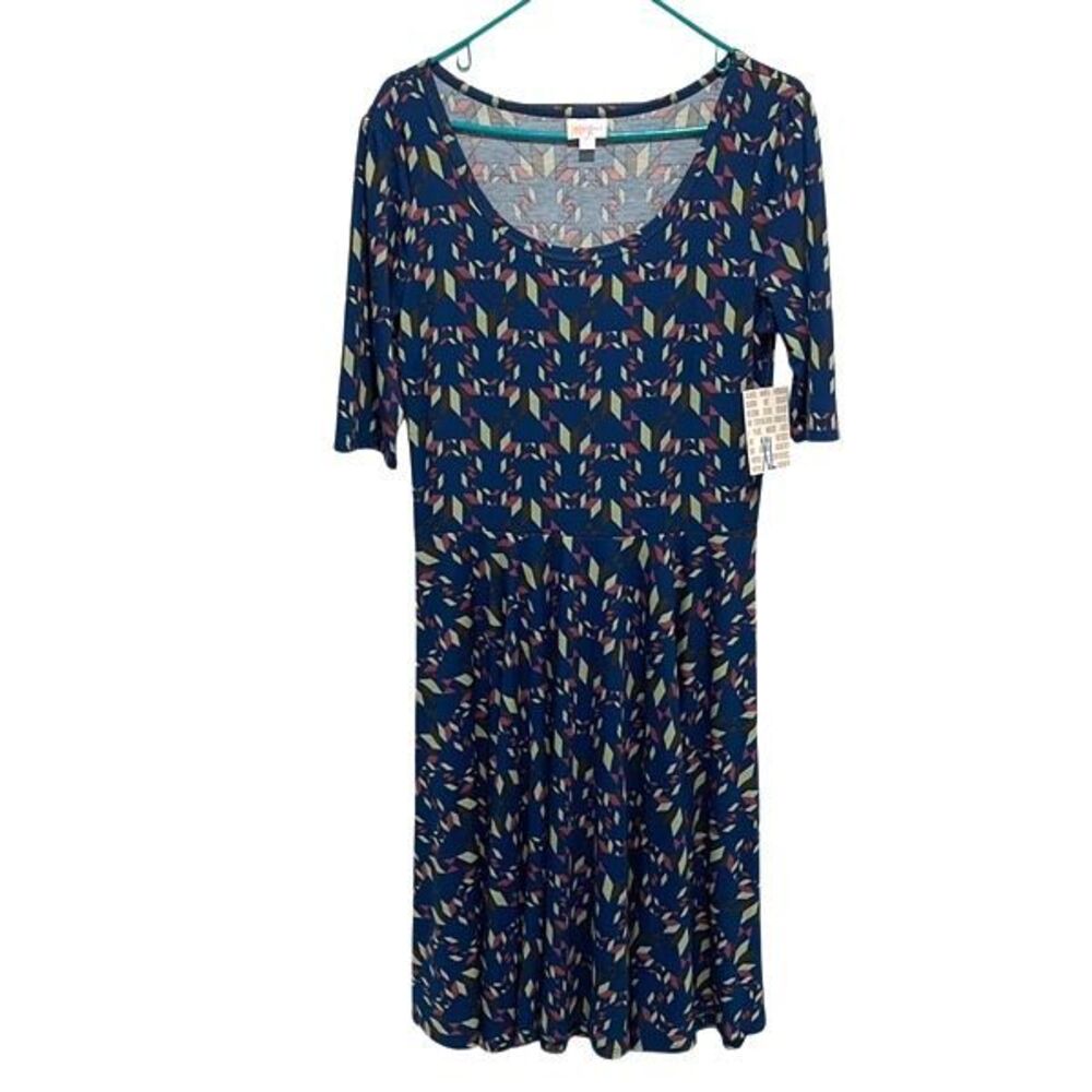 Lula Roe Womens Nicole Geometric Scoop Neck Fit & Flare Dress Multicolor XL NWT